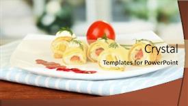  Presentation with cream cheese and fruit sandwich - PPT layouts featuring egg rolls with cheese cream background and a  colored foreground