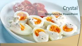  Presentation with mayonnaise - Theme consisting of egg salad - hard-boiled eggs background and a sky blue colored foreground