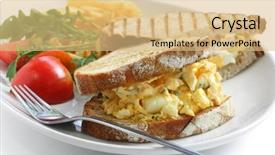  Presentation with egg dishes - Audience pleasing PPT theme consisting of egg salad sandwich backdrop and a  colored foreground