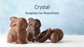  Presentation with chocolate - Presentation theme enhanced with egg shape bunny - chocolate easter bunnies and candies background and a sky blue colored foreground