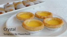  Presentation with dim sum - Beautiful slide deck featuring egg tart dim sum backdrop and a coral colored foreground