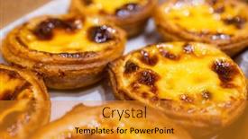  Presentation with egg - Slide deck having egg-tart-or-portuguese-egg background and a gold colored foreground