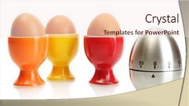  Presentation with timer - Presentation theme featuring egg timer and egg in color stand isolated on white background and a sky blue colored foreground
