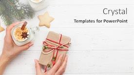  Presentation with cookies christmas - Slide set with eggnog traditional christmas cocktail xmas gift box and gingerbread cookies on wooden table top view flat lay with space for your greetings background and a white colored foreground