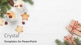  Presentation with cookies christmas - Amazing presentation theme having eggnog traditional christmas cocktail and gingerbread cookies with xmas gift box on wooden table flat lay top view with space for your greetings backdrop and a white colored foreground