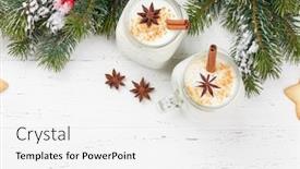  Presentation with cookies christmas - PPT theme featuring eggnog traditional christmas cocktail and gingerbread cookies on wooden table flat lay top view with space for your greetings background and a white colored foreground