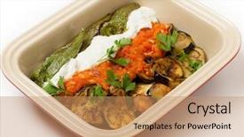  Presentation with green yogurt - Presentation enhanced with eggplant and fried mild green background and a  colored foreground