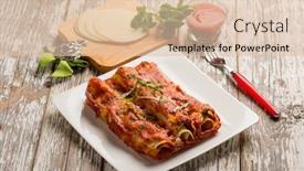  Presentation with eggplant - PPT theme featuring eggplant-cannelloni-with-tomato-sauce background and a lemonade colored foreground