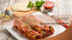  Presentation with eggplant - Colorful presentation theme enhanced with eggplant-cannelloni-with-tomato-sauce backdrop and a coral colored foreground