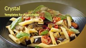  Presentation with penne pasta - Presentation design enhanced with eggplant chilli and tomato penne background and a tawny brown colored foreground