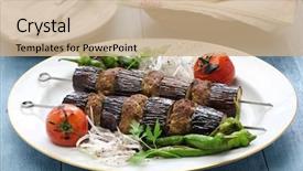  Presentation with eggplant - Presentation having eggplant kebab patlican kebab turkish cuisine background and a coral colored foreground