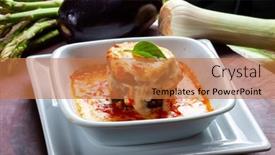 Presentation with eggplant - PPT layouts with eggplant-lasagna-with-tomato-sauce background and a coral colored foreground