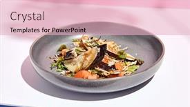  Presentation with palm leaves - Presentation theme with eggplant-restaurant-appetizer-plate-restaurant background and a lemonade colored foreground