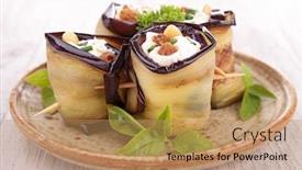  Presentation with eggplant - Presentation theme having eggplant-rolled-with-cheese background and a coral colored foreground