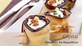  Presentation with eggplant - Theme consisting of eggplant-rolled-with-cheese background and a coral colored foreground