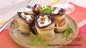  Presentation with eggplant - Beautiful PPT layouts featuring eggplant rolled with cheese backdrop and a gold colored foreground
