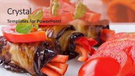  Presentation with eggplant - Beautiful presentation theme featuring eggplant rolls stuffed with pepper backdrop and a red colored foreground