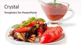  Presentation with eggplant - Colorful presentation theme enhanced with eggplant rolls stuffed with pepper backdrop and a sky blue colored foreground