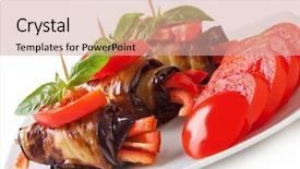  Presentation with eggplant - Colorful PPT layouts enhanced with eggplant rolls stuffed with pepper backdrop and a coral colored foreground