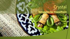  Presentation with eggplant - Cool new slide set with eggplant-rolls-with-tomatoes-cheese backdrop and a tawny brown colored foreground