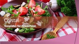  Presentation with eggplant - Presentation design having eggplant-salad-with-tomatoes-arugula background and a tawny brown colored foreground