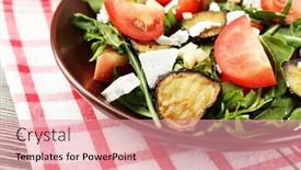  Presentation with eggplant - Amazing slides having eggplant-salad-with-tomatoes-arugula backdrop and a coral colored foreground
