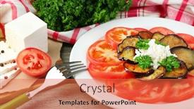  Presentation with eggplant - Slide deck consisting of eggplant-salad-with-tomatoes background and a red colored foreground