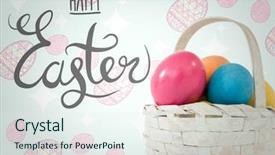  Presentation with easter basket - Colorful presentation enhanced with eggs against blue and pink backdrop and a sky blue colored foreground