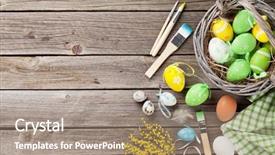  Presentation with easter - Cool new slides with eggs and brushes on wood backdrop and a coral colored foreground