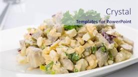  Presentation with red onion - PPT theme enhanced with eggs and mushrooms salad with leek and red onion on the plate background and a sky blue colored foreground
