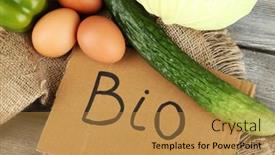  Presentation with bio - Presentation theme enhanced with eggs-and-vegetables-with-inscription background and a gold colored foreground