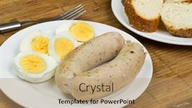 Presentation with sausages - Presentation theme with eggs-and-white-sausages background and a coral colored foreground