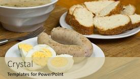  Presentation with sausages - Audience pleasing PPT layouts consisting of eggs-and-white-sausages backdrop and a soft green colored foreground