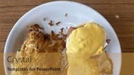  Presentation with muffin - PPT theme enhanced with eggs-benedict-eggs-on-english background and a gold colored foreground