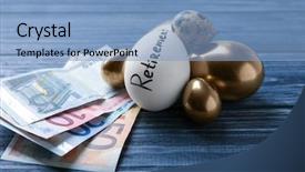  Presentation with retirement planning - Amazing slide set having eggs euro - egg with word retirement backdrop and a light blue colored foreground
