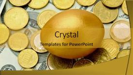  Presentation with gold egg - Amazing PPT theme having eggs euro - gold egg lying on dollars backdrop and a gold colored foreground