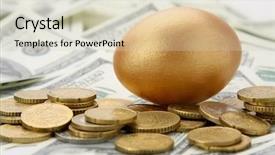  Presentation with gold egg - Slides enhanced with eggs euro - gold egg lying on dollars background and a soft green colored foreground