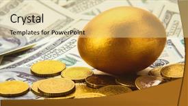  Presentation with gold egg - Audience pleasing presentation theme consisting of eggs euro - gold egg lying on dollars backdrop and a blonde colored foreground