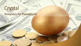  Presentation with gold egg - Presentation theme with eggs euro - gold egg lying on dollars background and a cream colored foreground