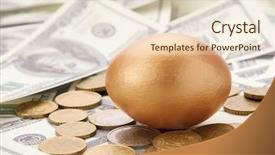  Presentation with gold egg - PPT theme with eggs euro - gold egg lying on dollars background and a lemonade colored foreground