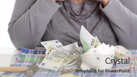  Presentation with pensioner - Presentation theme with eggs euro - happy female pensioner after smashing background and a light gray colored foreground