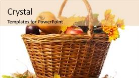  Presentation with floral border over white - Theme featuring eggs fall - autumnal basket over white background and a yellow colored foreground