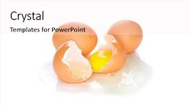  Presentation with broken egg - Beautiful presentation theme featuring eggs fall - broken egg on white background backdrop and a  colored foreground