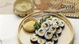  Presentation with oriental food - Beautiful presentation theme featuring eggs fall - diverse oriental food backdrop and a coral colored foreground