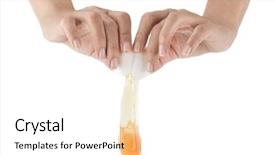  Presentation with crack - Cool new presentation design with eggs fall - female hands crack egg isolated backdrop and a white colored foreground
