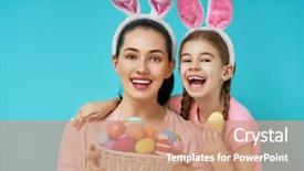  Presentation with happy holiday - Slides with eggs family preparing for easter background and a coral colored foreground