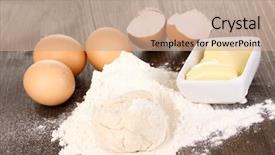  Presentation with butter - Theme featuring eggs flour and butter close-up on wooden table background and a coral colored foreground
