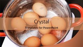  Presentation with electric - Cool new PPT theme with eggs in boiling water in pan on electric hob backdrop and a coral colored foreground