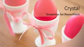  Presentation with pink ribbon - Cool new PPT theme with eggs in ceramic cup holder backdrop and a coral colored foreground