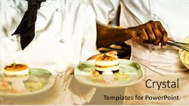  Presentation with dessert neighborhood - Slides having eggs industry - female chef presenting dessert plates background and a yellow colored foreground